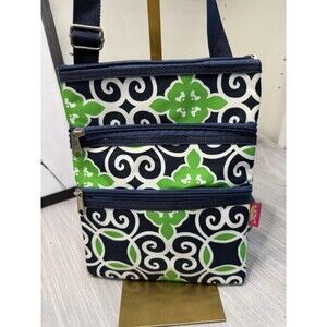 Green And Blue Printed Lite  Adjustable Crossbody Bag w/ Strap